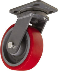 Hamilton - 6" Diam x 2" Wide x 7-1/2" OAH Top Plate Mount Swivel Caster - Polyurethane Mold onto Cast Iron Center, 1,400 Lb Capacity, Sealed Precision Ball Bearing, 4 x 5" Plate - A1 Tooling