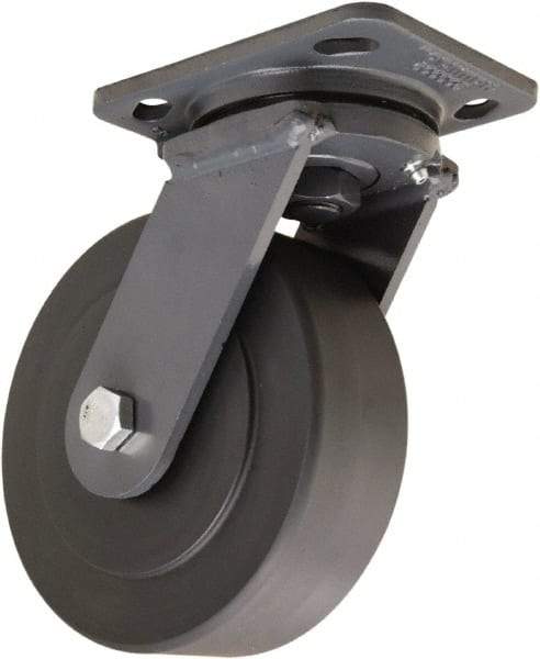 Hamilton - 6" Diam x 2" Wide x 7-1/2" OAH Top Plate Mount Swivel Caster - Nylon, 2,000 Lb Capacity, Sealed Precision Ball Bearing, 4 x 5" Plate - A1 Tooling