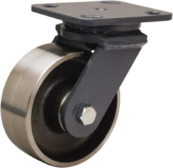 Hamilton - 5" Diam x 2" Wide x 6-1/2" OAH Top Plate Mount Swivel Caster - Forged Steel, 2,000 Lb Capacity, Sealed Precision Ball Bearing, 4 x 5" Plate - A1 Tooling