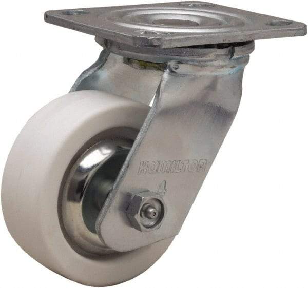 Hamilton - 4" Diam x 1-1/2" Wide x 5-5/8" OAH Top Plate Mount Swivel Caster - Polyolefin, 350 Lb Capacity, Delrin Bearing, 4 x 4-1/2" Plate - A1 Tooling