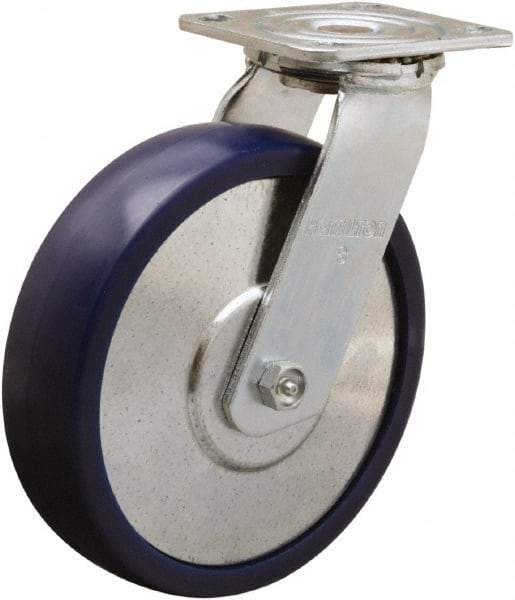 Hamilton - 8" Diam x 2" Wide x 9-1/2" OAH Top Plate Mount Swivel Caster - Polyurethane, 900 Lb Capacity, Sealed Precision Ball Bearing, 4 x 4-1/2" Plate - A1 Tooling