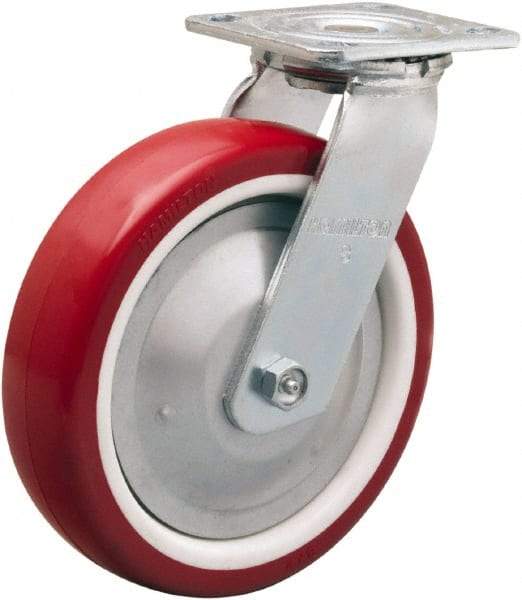 Hamilton - 8" Diam x 2" Wide x 9-1/2" OAH Top Plate Mount Swivel Caster - Polyurethane Mold on Polypropylene, 900 Lb Capacity, Straight Roller Bearing, 4 x 4-1/2" Plate - A1 Tooling