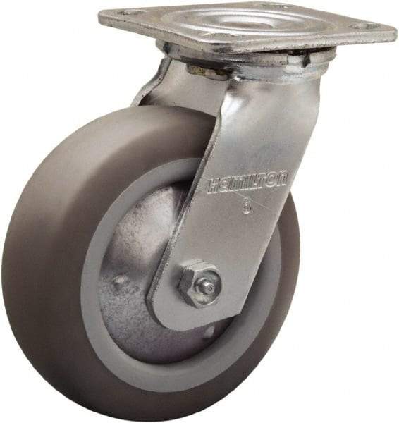 Hamilton - 6" Diam x 2" Wide x 7-1/2" OAH Top Plate Mount Swivel Caster - Rubber Mold on Polyolefin, 410 Lb Capacity, Straight Roller Bearing, 4 x 4-1/2" Plate - A1 Tooling