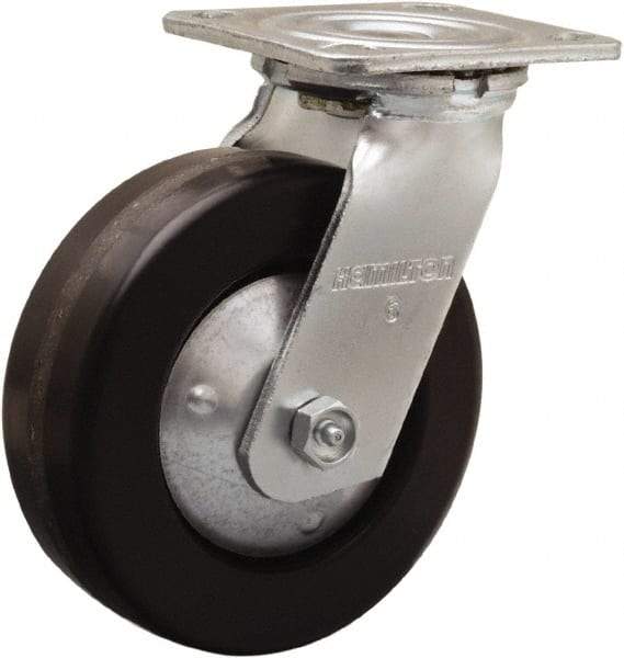 Hamilton - 6" Diam x 2" Wide x 7-1/2" OAH Top Plate Mount Swivel Caster - Phenolic, 900 Lb Capacity, Straight Roller Bearing, 4 x 4-1/2" Plate - A1 Tooling