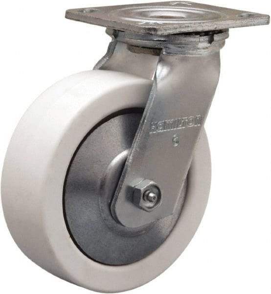 Hamilton - 6" Diam x 2" Wide x 7-1/2" OAH Top Plate Mount Swivel Caster - Polyolefin, 750 Lb Capacity, Delrin Bearing, 4 x 4-1/2" Plate - A1 Tooling