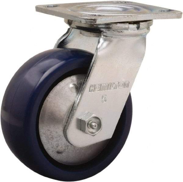 Hamilton - 5" Diam x 2" Wide x 6-1/2" OAH Top Plate Mount Swivel Caster - Polyurethane, 900 Lb Capacity, Sealed Precision Ball Bearing, 4 x 4-1/2" Plate - A1 Tooling