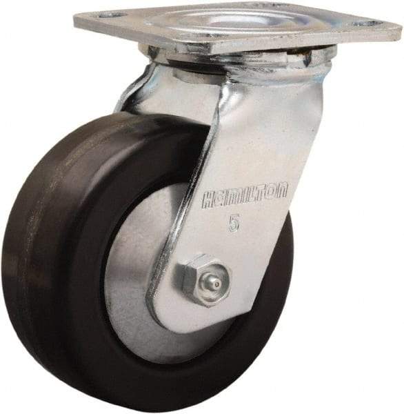 Hamilton - 5" Diam x 2" Wide x 6-1/2" OAH Top Plate Mount Swivel Caster - Phenolic, 900 Lb Capacity, Straight Roller Bearing, 4 x 4-1/2" Plate - A1 Tooling