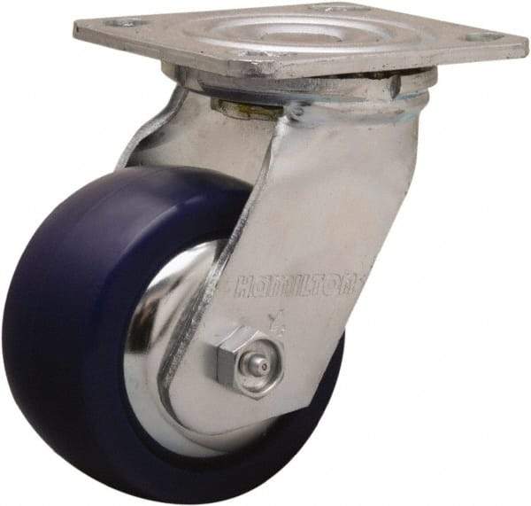 Hamilton - 4" Diam x 2" Wide x 5-5/8" OAH Top Plate Mount Swivel Caster - Polyurethane, 750 Lb Capacity, Straight Roller Bearing, 4 x 4-1/2" Plate - A1 Tooling