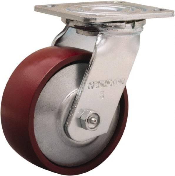 Hamilton - 5" Diam x 2" Wide x 6-1/2" OAH Top Plate Mount Swivel Caster - Cast Iron, 900 Lb Capacity, Sealed Precision Ball Bearing, 4 x 4-1/2" Plate - A1 Tooling