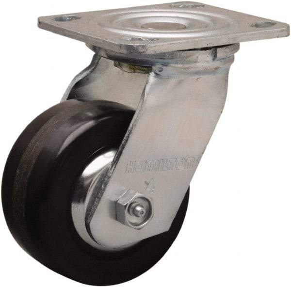 Hamilton - 4" Diam x 2" Wide x 5-5/8" OAH Top Plate Mount Swivel Caster - Phenolic, 800 Lb Capacity, Straight Roller Bearing, 4 x 4-1/2" Plate - A1 Tooling