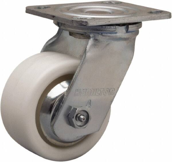 Hamilton - 4" Diam x 2" Wide x 5-5/8" OAH Top Plate Mount Swivel Caster - Polyolefin, 550 Lb Capacity, Delrin Bearing, 4 x 4-1/2" Plate - A1 Tooling