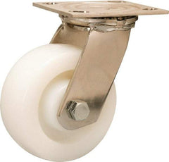 Hamilton - 5" Diam x 2" Wide x 6-1/2" OAH Top Plate Mount Swivel Caster - Nylon, 800 Lb Capacity, Stainless Steel Precision Ball Bearing, 4 x 4-1/2" Plate - A1 Tooling