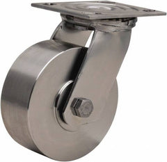 Hamilton - 5" Diam x 2" Wide x 6-1/2" OAH Top Plate Mount Swivel Caster - Forged Steel, 800 Lb Capacity, Delrin Bearing, 3-3/4 x 4-1/2" Plate - A1 Tooling