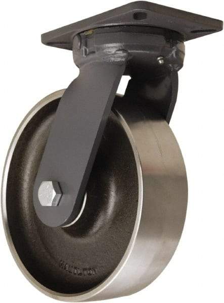 Hamilton - 10" Diam x 3" Wide x 12-1/2" OAH Top Plate Mount Swivel Caster - Forged Steel, 5,000 Lb Capacity, Tapered Roller Bearing, 5-1/4 x 7-1/4" Plate - A1 Tooling