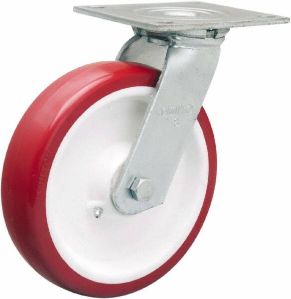 Hamilton - 8" Diam x 2" Wide x 9-1/2" OAH Top Plate Mount Swivel Caster - Polyurethane Mold on Polypropylene, 900 Lb Capacity, Straight Roller Bearing, 5 x 5-1/2" Plate - A1 Tooling