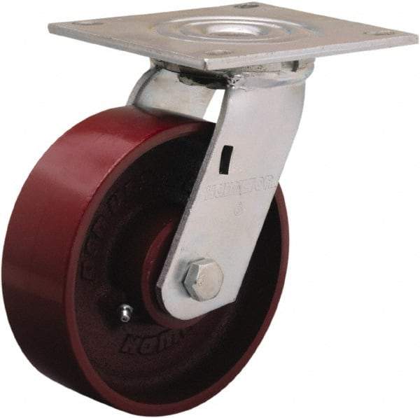 Hamilton - 6" Diam x 2" Wide x 7-1/2" OAH Top Plate Mount Swivel Caster - Cast Iron, 900 Lb Capacity, Sealed Precision Ball Bearing, 5 x 5-1/2" Plate - A1 Tooling