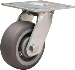 Hamilton - 5" Diam x 2" Wide x 6-1/2" OAH Top Plate Mount Swivel Caster - Rubber Mold on Polyolefin, 350 Lb Capacity, Straight Roller Bearing, 5 x 5-1/2" Plate - A1 Tooling