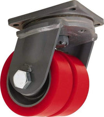 Hamilton - 8" Diam x 3" Wide x 11" OAH Top Plate Mount Dual Swivel Caster - Polyurethane Mold on Forged Steel, 8,400 Lb Capacity, Tapered Roller Bearing, 8-1/2 x 8-1/2" Plate - A1 Tooling