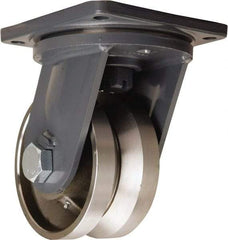 Hamilton - 8" Diam x 4" Wide, Forged Steel Swivel Caster - 15,000 Lb Capacity, Top Plate Mount, 8-1/2" x 8-1/2" Plate, Straight Roller Bearing - A1 Tooling