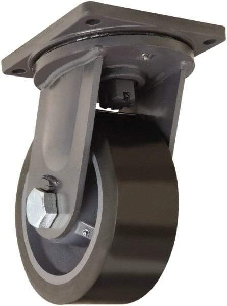 Hamilton - 10" Diam x 4" Wide x 13" OAH Top Plate Mount Swivel Caster - Polyurethane Mold on Forged Steel, 6,500 Lb Capacity, Tapered Roller Bearing, 8-1/2 x 8-1/2" Plate - A1 Tooling