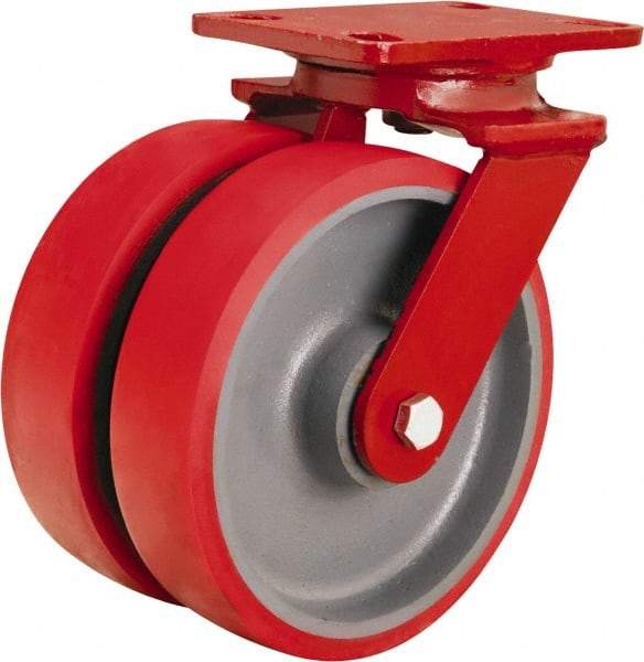 Hamilton - 8" Diam x 2" Wide x 9-3/4" OAH Top Plate Mount Swivel Caster - Polyurethane Mold onto Cast Iron Center, 2,500 Lb Capacity, Sealed Precision Ball Bearing, 4-1/2 x 6-1/2" Plate - A1 Tooling