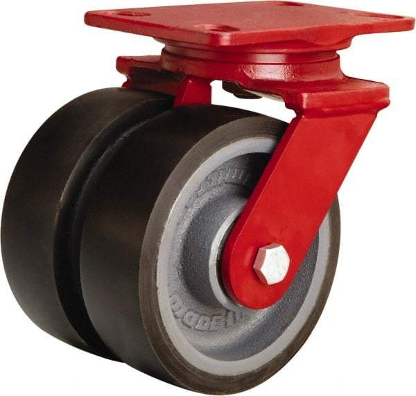 Hamilton - 6" Diam x 2" Wide x 7-3/4" OAH Top Plate Mount Swivel Caster - Polyurethane Mold onto Cast Iron Center, 2,500 Lb Capacity, Sealed Precision Ball Bearing, 4-1/2 x 6-1/2" Plate - A1 Tooling