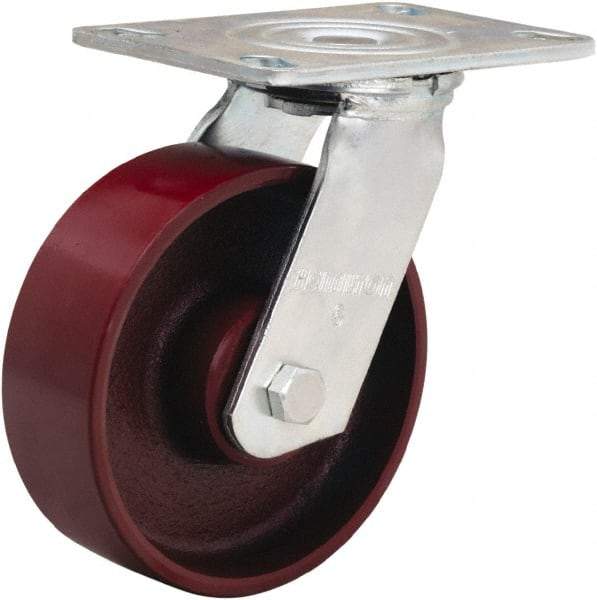 Hamilton - 6" Diam x 2" Wide x 7-1/2" OAH Top Plate Mount Swivel Caster - Cast Iron, 1,250 Lb Capacity, Sealed Precision Ball Bearing, 4-1/2 x 6-1/4" Plate - A1 Tooling