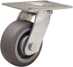 Hamilton - 5" Diam x 2" Wide x 6-1/2" OAH Top Plate Mount Swivel Caster - Rubber Mold on Polyolefin, 350 Lb Capacity, Straight Roller Bearing, 4-1/2 x 6-1/4" Plate - A1 Tooling