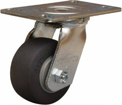 Hamilton - 4" Diam x 2" Wide x 5-5/8" OAH Top Plate Mount Swivel Caster - Rubber Mold on Polyolefin, 300 Lb Capacity, Straight Roller Bearing, 4-1/2 x 6-1/4" Plate - A1 Tooling