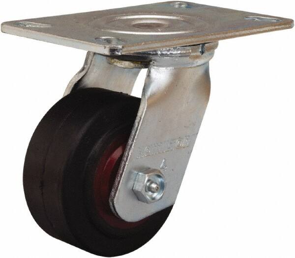 Hamilton - 4" Diam x 2" Wide x 5-5/8" OAH Top Plate Mount Swivel Caster - Rubber Mold on Cast Iron, 300 Lb Capacity, Straight Roller Bearing, 4-1/2 x 6-1/4" Plate - A1 Tooling