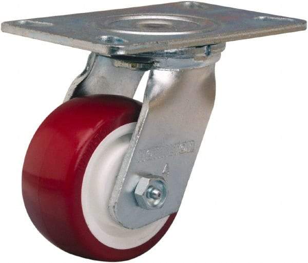 Hamilton - 4" Diam x 2" Wide x 5-5/8" OAH Top Plate Mount Swivel Caster - Polyurethane Mold on Polypropylene, 750 Lb Capacity, Straight Roller Bearing, 4-1/2 x 6-1/4" Plate - A1 Tooling