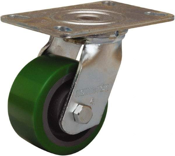 Hamilton - 4" Diam x 2" Wide x 5-5/8" OAH Top Plate Mount Swivel Caster - Polyurethane Mold onto Cast Iron Center, 750 Lb Capacity, Sealed Precision Ball Bearing, 4-1/2 x 6-1/4" Plate - A1 Tooling