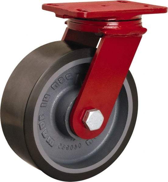 Hamilton - 8" Diam x 3" Wide x 10-1/8" OAH Top Plate Mount Swivel Caster - Polyurethane Mold onto Cast Iron Center, 2,200 Lb Capacity, Sealed Precision Ball Bearing, 4-1/2 x 6-1/2" Plate - A1 Tooling