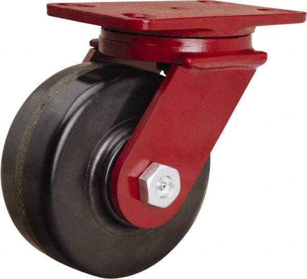 Hamilton - 6" Diam x 2-1/2" Wide x 7-1/2" OAH Top Plate Mount Swivel Caster - Phenolic, 1,800 Lb Capacity, Straight Roller Bearing, 4-1/2 x 6-1/2" Plate - A1 Tooling