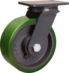 Hamilton - 8" Diam x 3" Wide x 10-1/4" OAH Top Plate Mount Swivel Caster - Polyurethane Mold onto Cast Iron Center, 2,400 Lb Capacity, Tapered Roller Bearing, 4-1/2 x 6-1/2" Plate - A1 Tooling