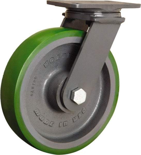 Hamilton - 10" Diam x 2-1/2" Wide x 12-1/16" OAH Top Plate Mount Swivel Caster - Polyurethane Mold onto Cast Iron Center, 2,400 Lb Capacity, Tapered Roller Bearing, 4-1/2 x 6-1/2" Plate - A1 Tooling