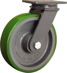 Hamilton - 10" Diam x 2-1/2" Wide x 12-1/16" OAH Top Plate Mount Swivel Caster - Polyurethane Mold onto Cast Iron Center, 2,400 Lb Capacity, Tapered Roller Bearing, 4-1/2 x 6-1/2" Plate - A1 Tooling