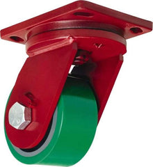 Hamilton - 6" Diam x 3" Wide x 8-1/2" OAH Top Plate Mount Swivel Caster - Polyurethane Mold onto Cast Iron Center, 2,200 Lb Capacity, Sealed Precision Ball Bearing, 6-1/2 x 7-1/2" Plate - A1 Tooling