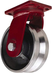 Hamilton - 10" Diam x 3" Wide, Iron Swivel Caster - 4,500 Lb Capacity, Top Plate Mount, 6-1/2" x 7-1/2" Plate, Tapered Roller Bearing - A1 Tooling