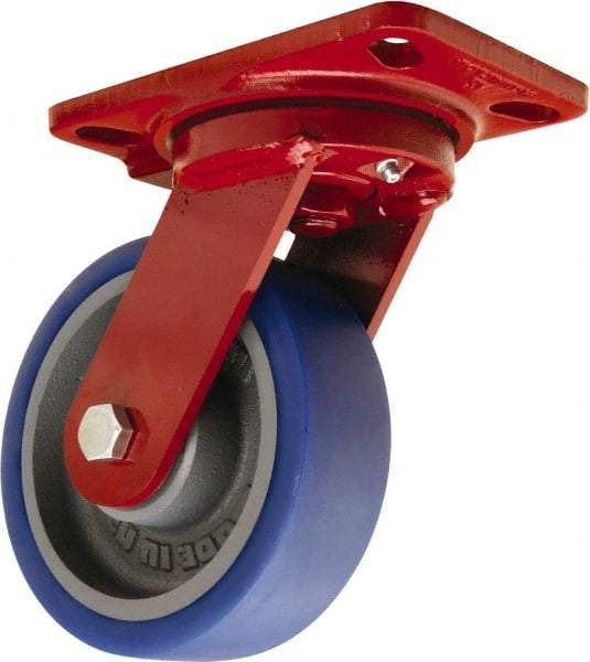 Hamilton - 6" Diam x 2" Wide x 7-3/4" OAH Top Plate Mount Swivel Caster - Polyurethane Mold onto Cast Iron Center, 960 Lb Capacity, Sealed Precision Ball Bearing, 4-1/2 x 6-1/2" Plate - A1 Tooling