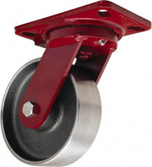 Hamilton - 6" Diam x 2" Wide x 7-3/4" OAH Top Plate Mount Swivel Caster - Forged Steel, 2,000 Lb Capacity, Tapered Roller Bearing, 4-1/2 x 6-1/2" Plate - A1 Tooling