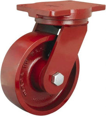 Hamilton - 8" Diam x 2-1/2" Wide x 10-1/2" OAH Top Plate Mount Swivel Caster - Cast Iron, 2,500 Lb Capacity, Straight Roller Bearing, 6-1/8 x 7-1/2" Plate - A1 Tooling