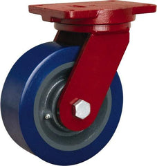 Hamilton - 8" Diam x 3" Wide x 10-1/2" OAH Top Plate Mount Swivel Caster - Polyurethane Mold on Forged Steel, 3,500 Lb Capacity, Tapered Roller Bearing, 6-1/8 x 7-1/2" Plate - A1 Tooling