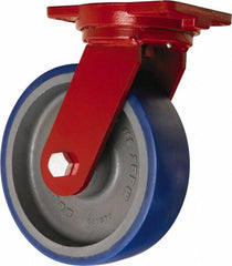 Hamilton - 10" Diam x 3" Wide x 12-1/2" OAH Top Plate Mount Swivel Caster - Polyurethane Mold onto Cast Iron Center, 2,400 Lb Capacity, Sealed Precision Ball Bearing, 6-1/8 x 7-1/2" Plate - A1 Tooling