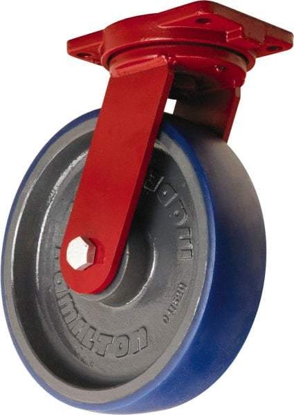 Hamilton - 12" Diam x 3" Wide x 14-1/2" OAH Top Plate Mount Swivel Caster - Polyurethane Mold onto Cast Iron Center, 2,800 Lb Capacity, Sealed Precision Ball Bearing, 6-1/8 x 7-1/2" Plate - A1 Tooling