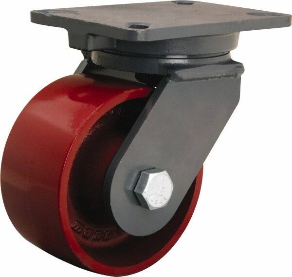 Hamilton - 6" Diam x 3" Wide x 8" OAH Top Plate Mount Swivel Caster - Cast Iron, 2,500 Lb Capacity, Precision Ball Bearing, 5-1/4 x 7-1/4" Plate - A1 Tooling