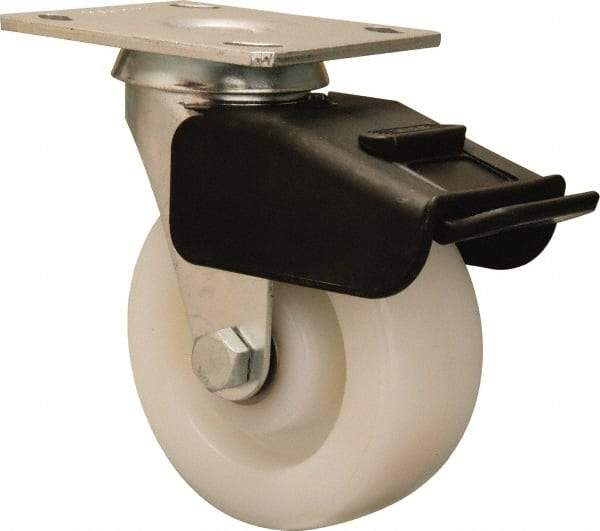 Hamilton - 5" Diam x 2" Wide x 6-1/2" OAH Top Plate Mount Swivel Caster with Brake - Nylon, 850 Lb Capacity, Precision Ball Bearing, 4 x 4-1/2" Plate - A1 Tooling