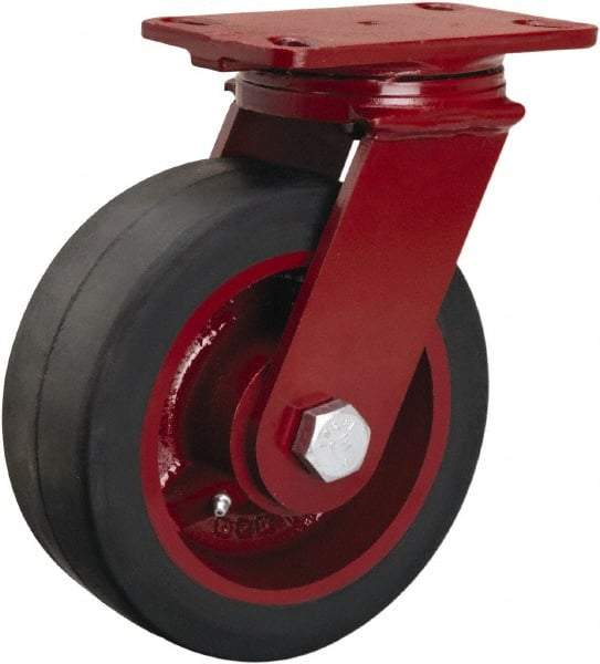 Hamilton - 8" Diam x 3" Wide x 10-1/8" OAH Top Plate Mount Swivel Caster - Rubber Mold on Cast Iron, 840 Lb Capacity, Tapered Roller Bearing, 4-1/2 x 6-1/2" Plate - A1 Tooling