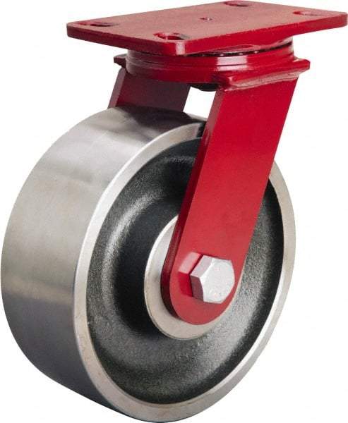 Hamilton - 8" Diam x 3" Wide x 10-1/8" OAH Top Plate Mount Swivel Caster - Forged Steel, 2,200 Lb Capacity, Sealed Precision Ball Bearing, 4-1/2 x 6-1/2" Plate - A1 Tooling