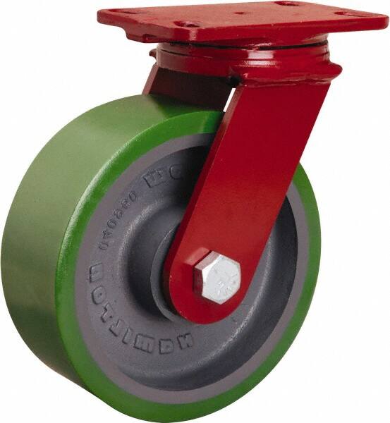 Hamilton - 8" Diam x 3" Wide x 10-1/8" OAH Top Plate Mount Swivel Caster - Polyurethane Mold onto Cast Iron Center, 2,200 Lb Capacity, Sealed Precision Ball Bearing, 4-1/2 x 6-1/2" Plate - A1 Tooling